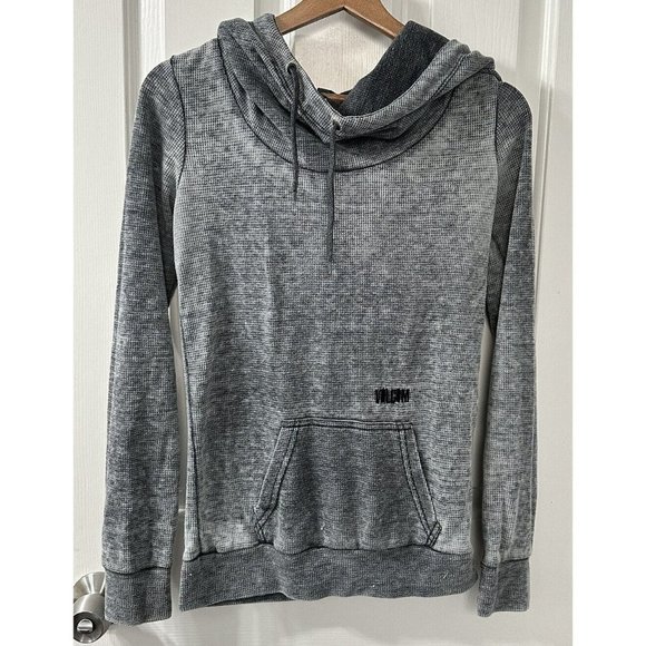 Volcom Womens Size XS Gray Thermal Hooded Henley Hooded Pullover Kangaroo Pocket - Picture 1 of 5